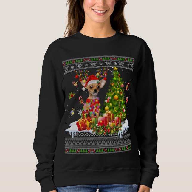 Sudadera Navidades divertidos alumbran al perro chihuahua c (Anverso)