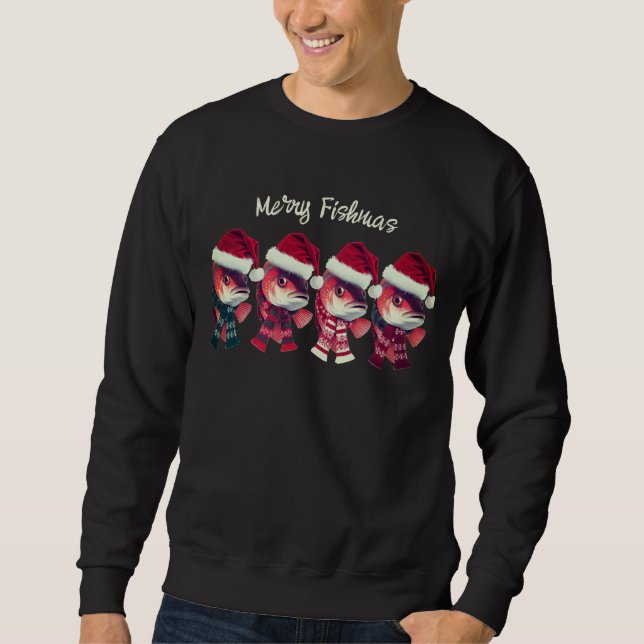 Sudadera Navidades divertidos de Feliz Pescado Pescando neg (Anverso)