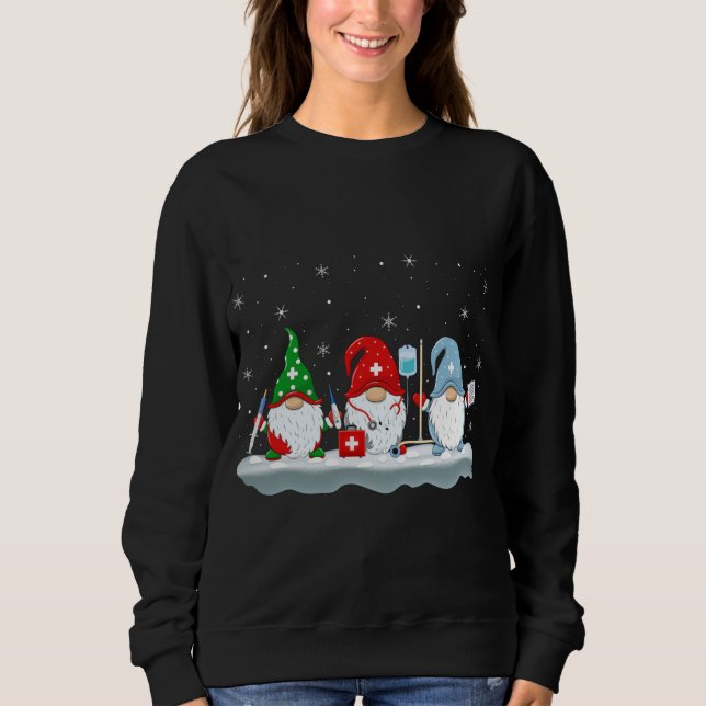 Sudadera Navidades divertidos de Santa Nurse Gnomes ilumina (Anverso)