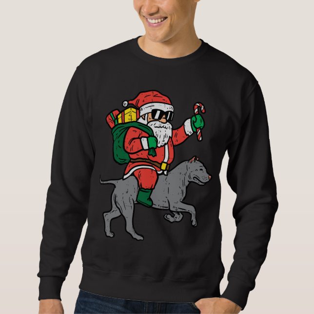 Sudadera Navidades divertidos de Santa Riding Pitbull (Anverso)