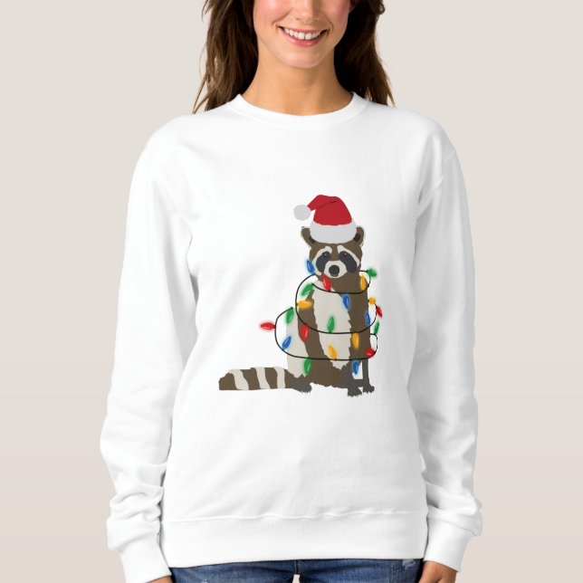 Sudadera Navidades divertidos Raccoon Santa Hat Xmas Luces (Anverso)