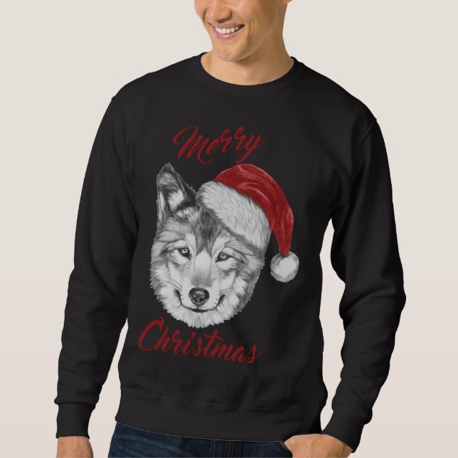 Sudadera Navidades divertidos Wolf con Santa Hat (Anverso)