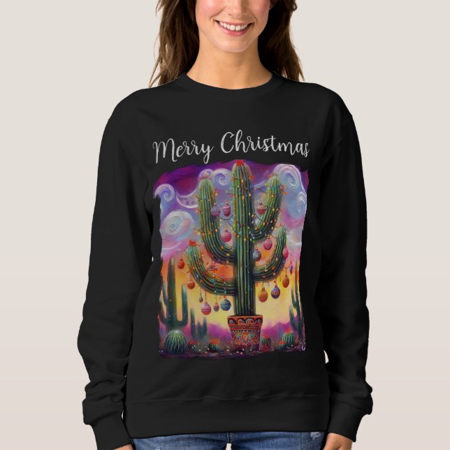 Sudadera Navidades en el desierto Saguaro Cactus al suroest (Anverso)