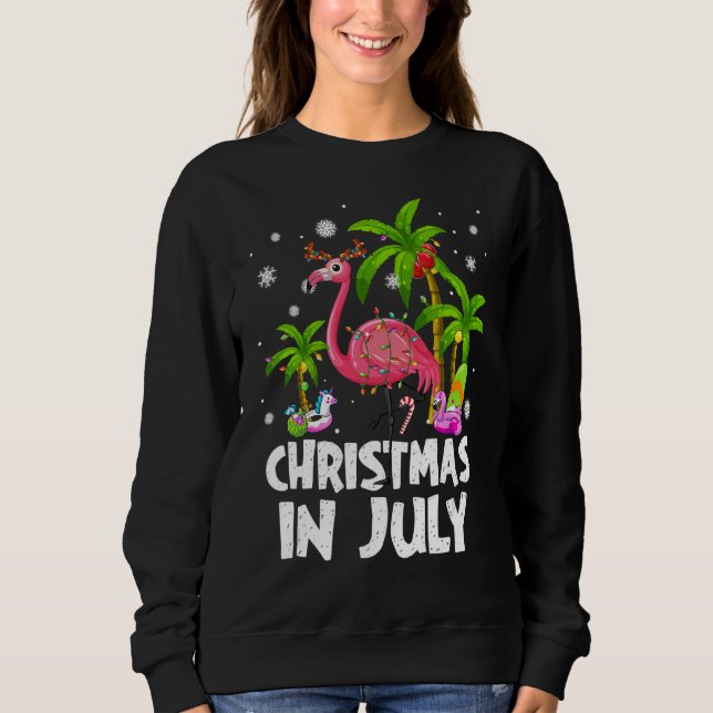 Sudadera Navidades En Julio Flamingo Palm Tree Beach (Anverso)