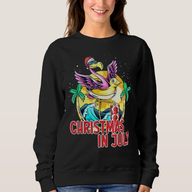 Sudadera Navidades En Julio Flamingo Summer Beach Santa Sun (Anverso)