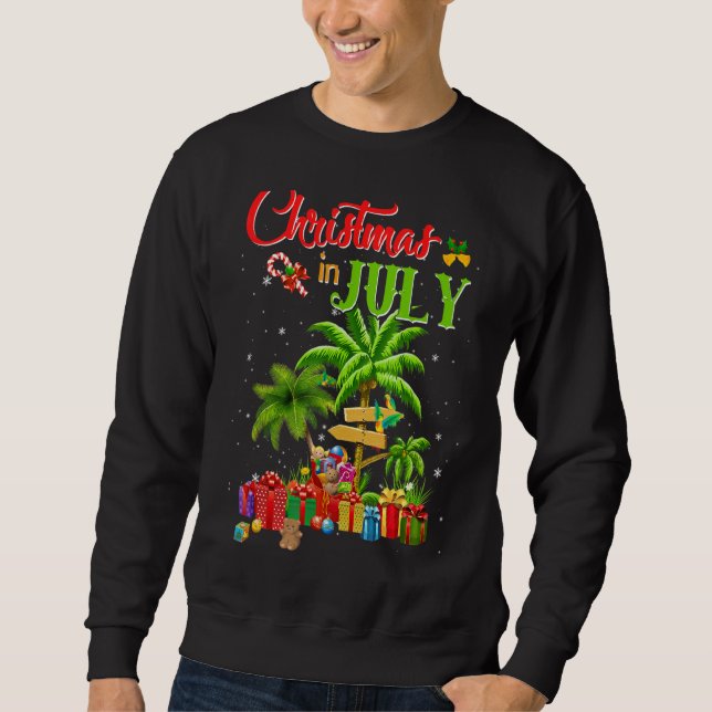 Sudadera Navidades En Julio Palm Tree Xmas Tree Beach Summe (Anverso)