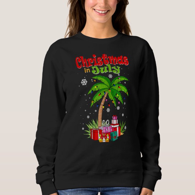 Sudadera Navidades En Julio Palm Tree Xmas Tree Beach Summe (Anverso)