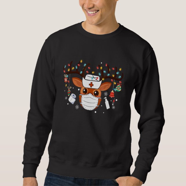Sudadera Navidades Enfermera a renos Enfermería de luces de (Anverso)