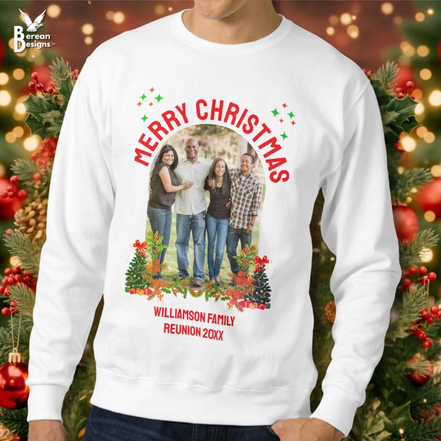 Sudadera NAVIDADES FAMILIARES REUNIÓN Grupo de coincidencia (Merry Christmas Family Reunion group sweatshirt listing with custom photo and text.)