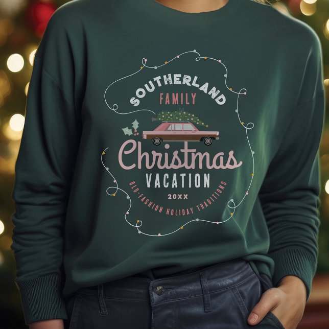 Sudadera Navidades familiares Vacantes Retro Coche Vintage  (Family Christmas Vacation Retro Pink Vintage Car Sweatshirt)