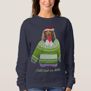 Sudadera Navidades feos de Dachshund de cabello largo Weine