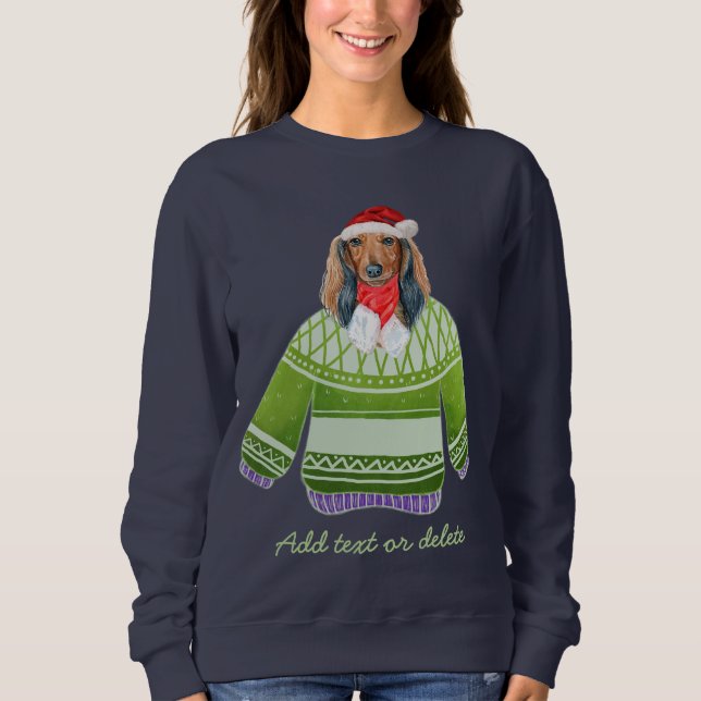 Sudadera Navidades feos de Dachshund de cabello largo Weine (Anverso)