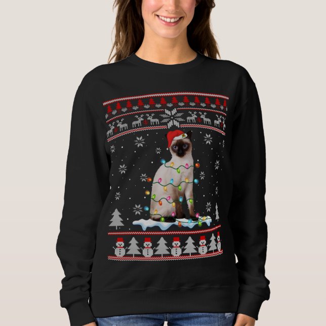 Sudadera Navidades feos de gatos siameses iluminan a curios (Anverso)