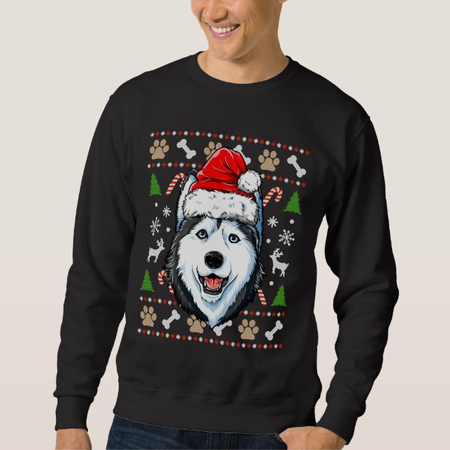 Sudadera Navidades feos de Husky Siberiano Perro Santa Hat  (Anverso)