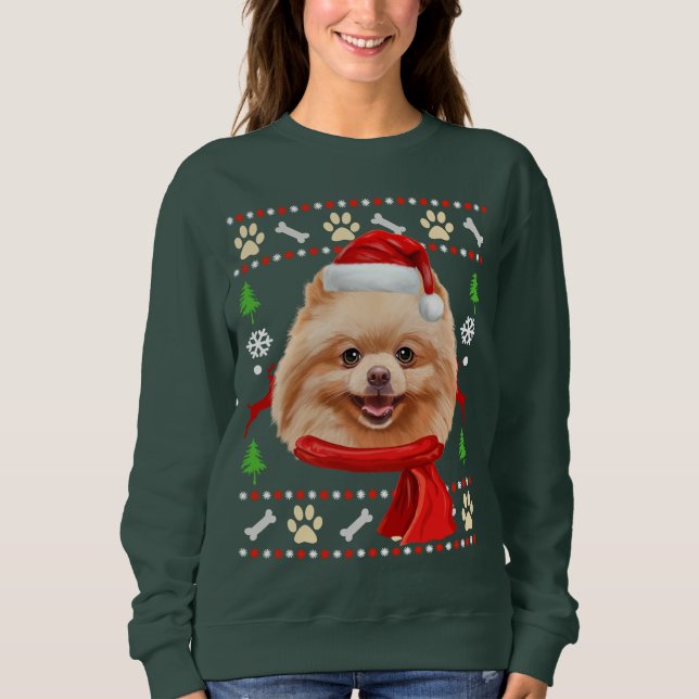 Sudadera Navidades feos de perros de Pomerania (Anverso)