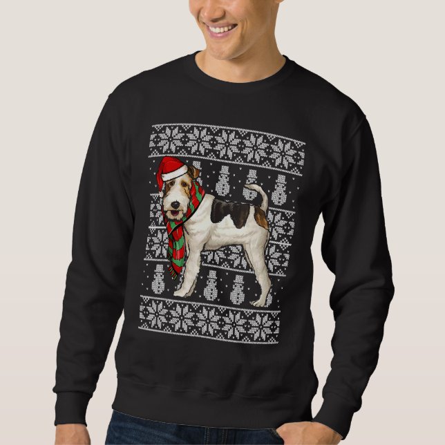 Sudadera Navidades feos de Santa Hat Xmas Wire Fox terrier (Anverso)
