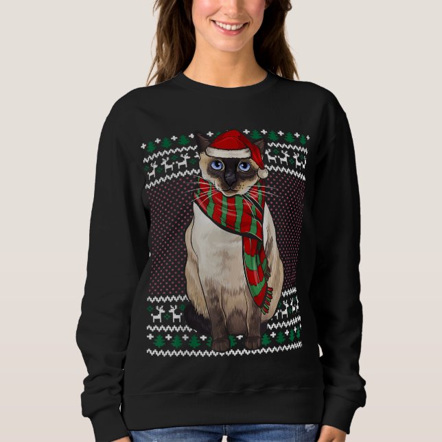 Sudadera Navidades feos del gato de Navidad siamés Santa Ha (Anverso)