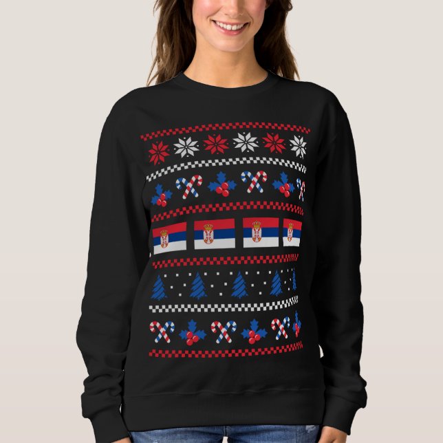 Sudadera Navidades feos endulzan bandera de Serbia, mitad e (Anverso)