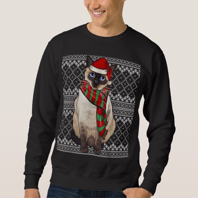 Sudadera Navidades feos Gorras del gato de Navidad siamés S (Anverso)