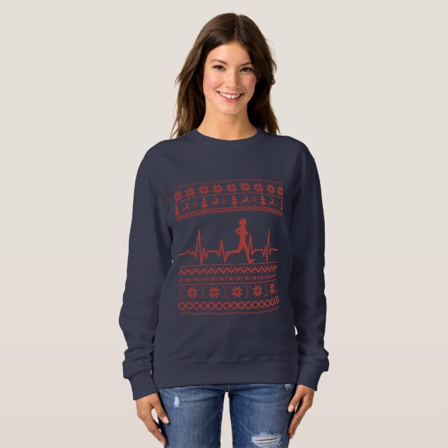 Sudadera Navidades feos sudan el corazón corriendo (Anverso completo)