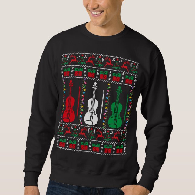 Sudadera Navidades feos violinistas endulzan familia violin (Anverso)