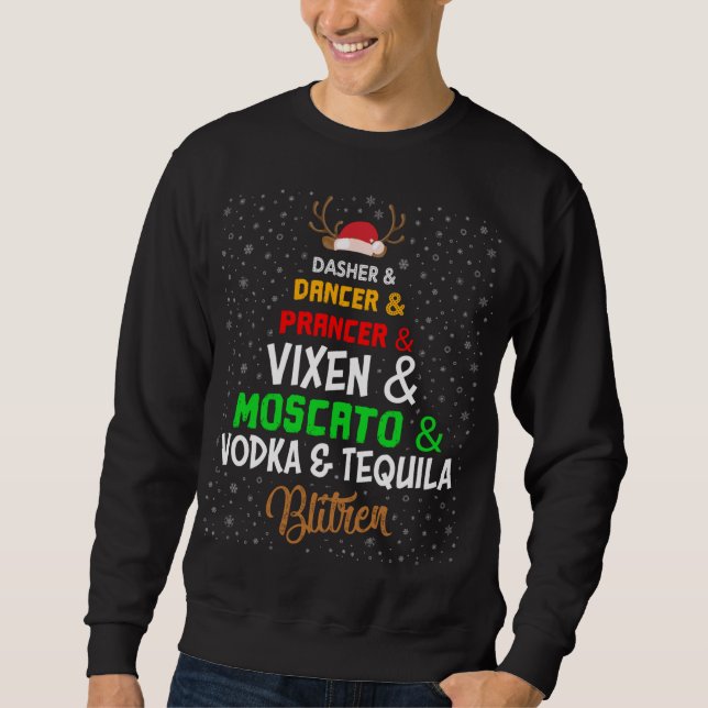 Sudadera Navidades Fiesta de nombres de renos con alcohol (Anverso)
