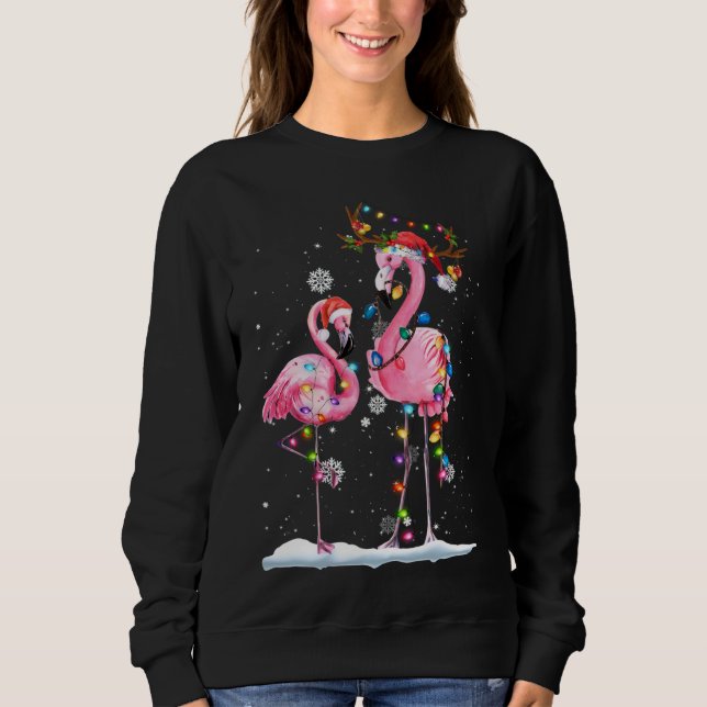 Sudadera Navidades Flamingo Santa Hat Xmas Luces Flamingo (Anverso)