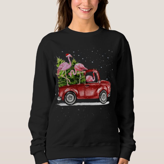 Sudadera Navidades Flamingo Santa Reindeer Red Truck Xmas P (Anverso)