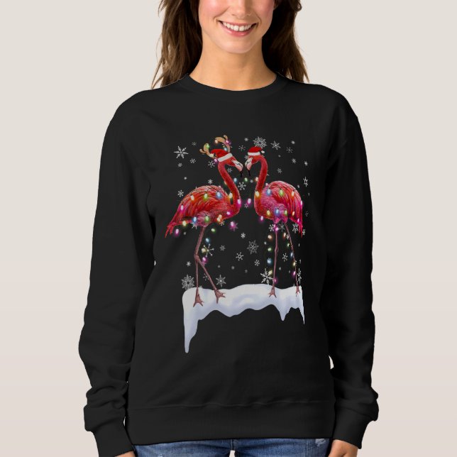 Sudadera Navidades Flamingos Iluminan A Santa Hat Snowfling (Anverso)