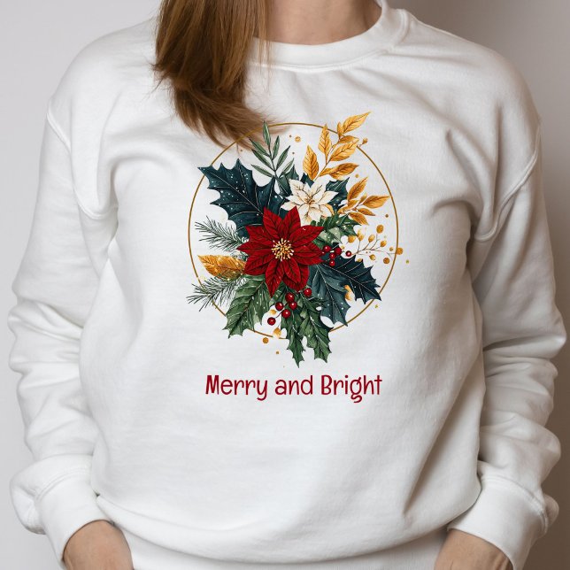 Sudadera Navidades Florals Botanicals Merry Bright (Red Green and Gold Christmas Botanicals and Florals Merry and Bright Sweatshirt for her)