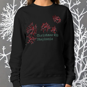 Sudadera Navidades flores rojas tipografía verde nombre mod
