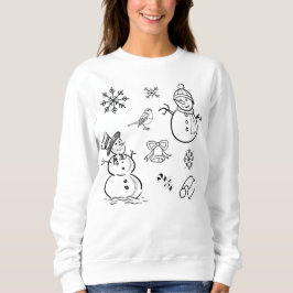 Sudadera Navidades garabatean a Snowman en blanco y negro