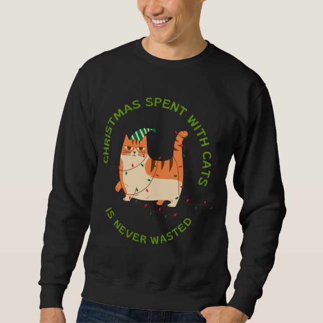 Sudadera Navidades gastados con gatos nunca es desperdiciar (Anverso)