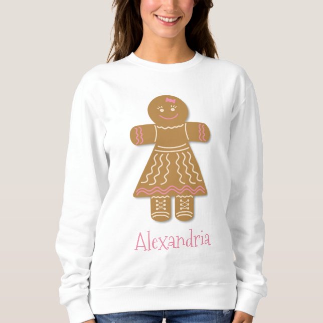 Sudadera Navidades Gingerbread Chica Rosa Añadir su Nombre (Anverso)