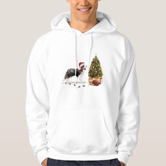 Sudadera Navidades graciosos de Border Collie con árbol (Anverso)