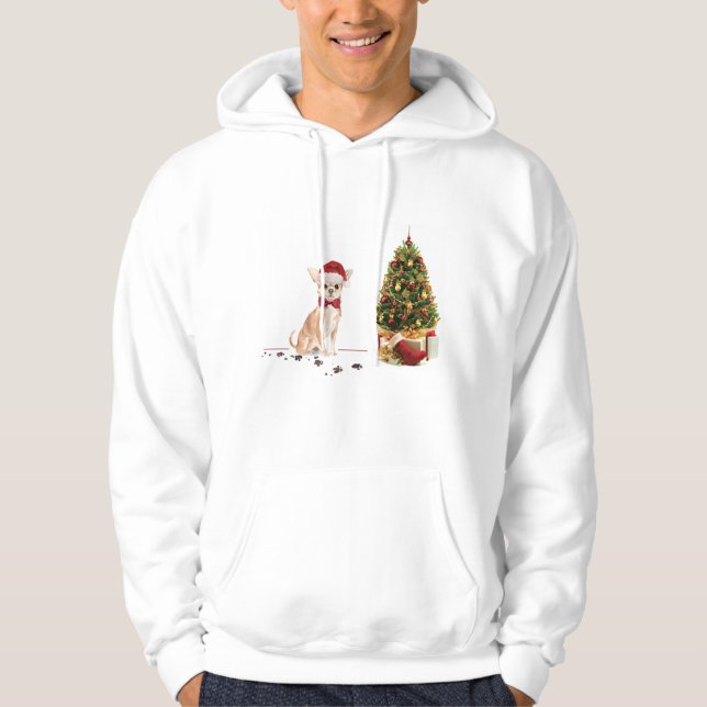 Sudadera Navidades graciosos de Chihuahua con un árbol (Anverso)