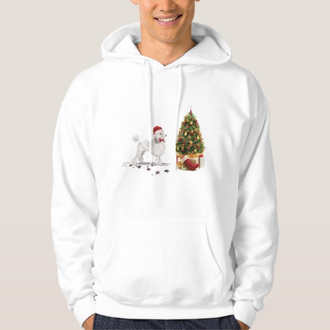 Sudadera Navidades graciosos de White Poodle con árbol (Anverso)