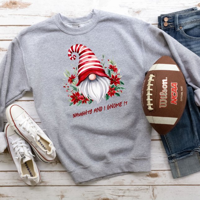 Sudadera Navidades Holiday Gnome gracioso humor sarcástico (Christmas Holiday Gnome Sweatshirt, Naughty and I Gnome It, Funny Hunor)