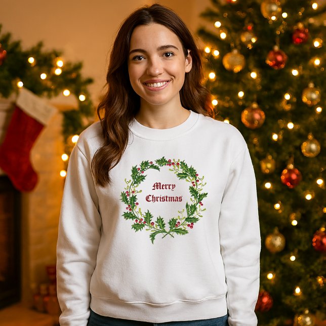 Sudadera Navidades Holly Berries y Mistletoe Wreath (Subido por el creador)