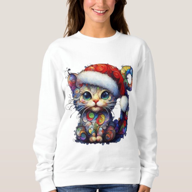 Sudadera Navidades Kitty Kitten con Santa Hat Resumen de ar (Anverso)