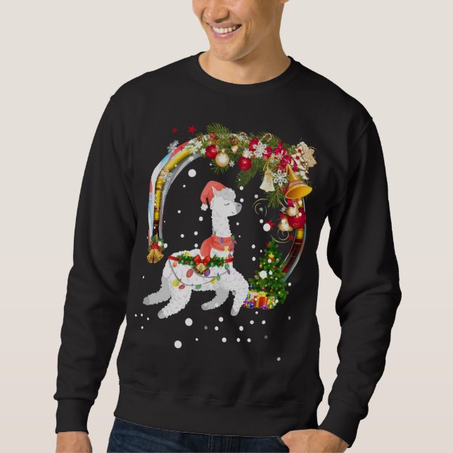 Sudadera Navidades Llama Santa Hat navideño árbol alpaca (Anverso)