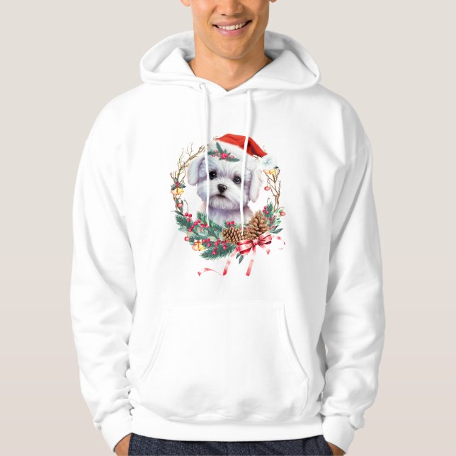 Sudadera Navidades malteses de cachorro, Navidad Perro malt (Anverso)