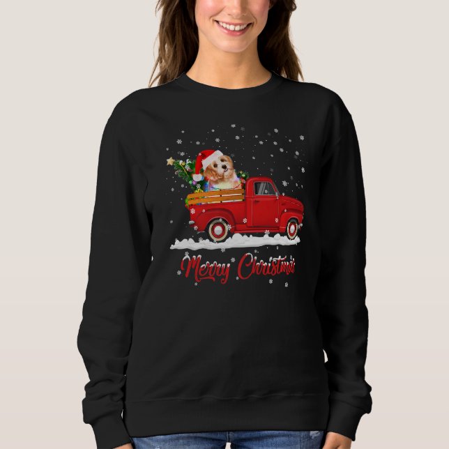 Sudadera Navidades malteses de perros montando camiones roj (Anverso)