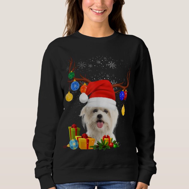 Sudadera Navidades malteses de perros renos alumbran Navida (Anverso)