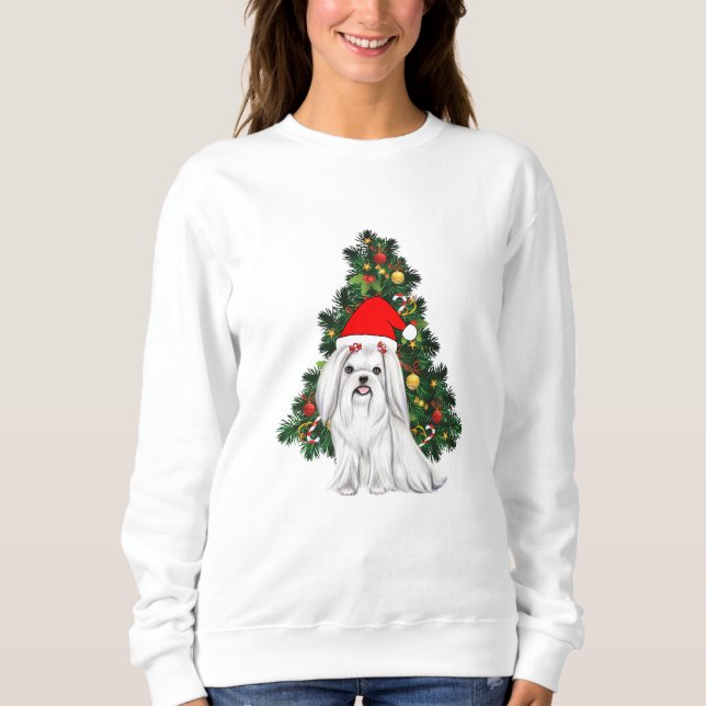 Sudadera Navidades malteses, Navidad Perro maltés con sombr (Anverso)