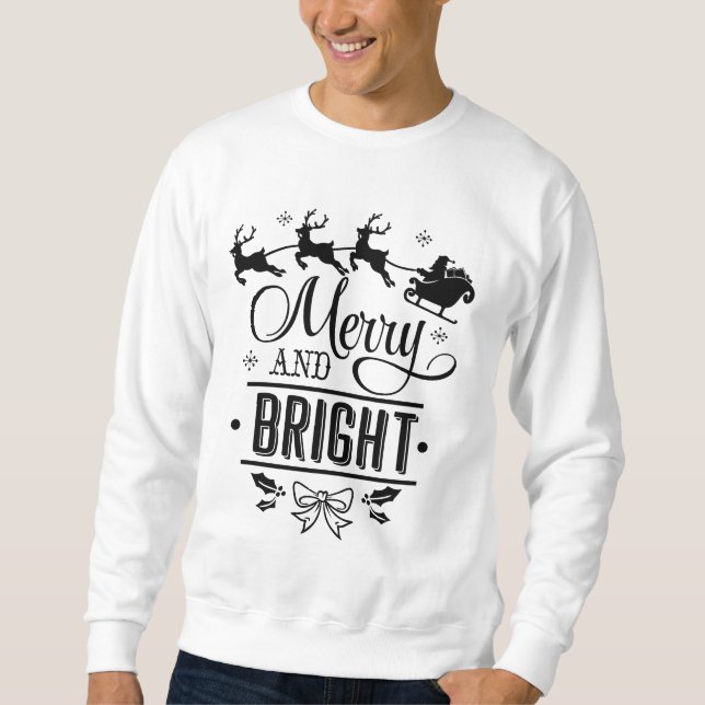 Sudadera Navidades "Merry & Bright" con Santa y Sleigh (Anverso)