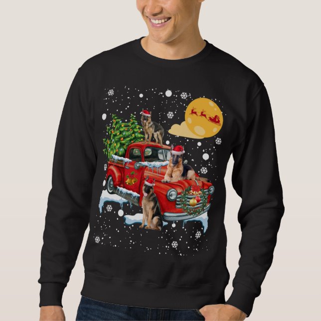 Sudadera Navidades Pastor Alemán Perro Pastor Con Rojo Vint (Anverso)