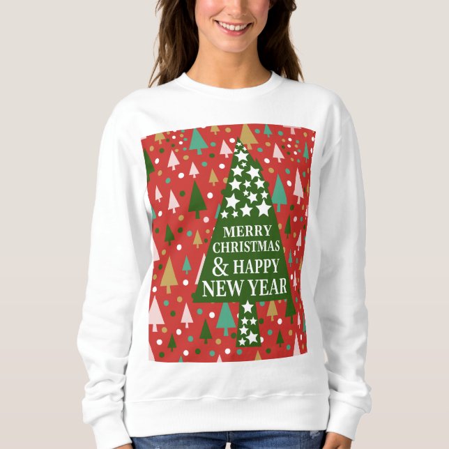 Sudadera Navidades Patrones - paisaje de árboles coloridos (Anverso)