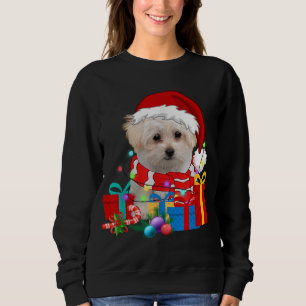 Sudadera Navidades Perro maltés Xmas enciende Santa Hat Paj