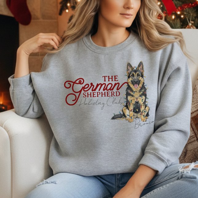 Sudadera Navidades personalizados Holiday Club German Sheph (Elevate your holiday shopping apparel with this Custom Christmas German Shepherd sweatshirt!)